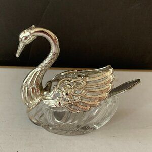 RAIMOND DISTINCTIVE SILVERSMITHS SILVER CRYSTAL SWAN SALT DISPENSER